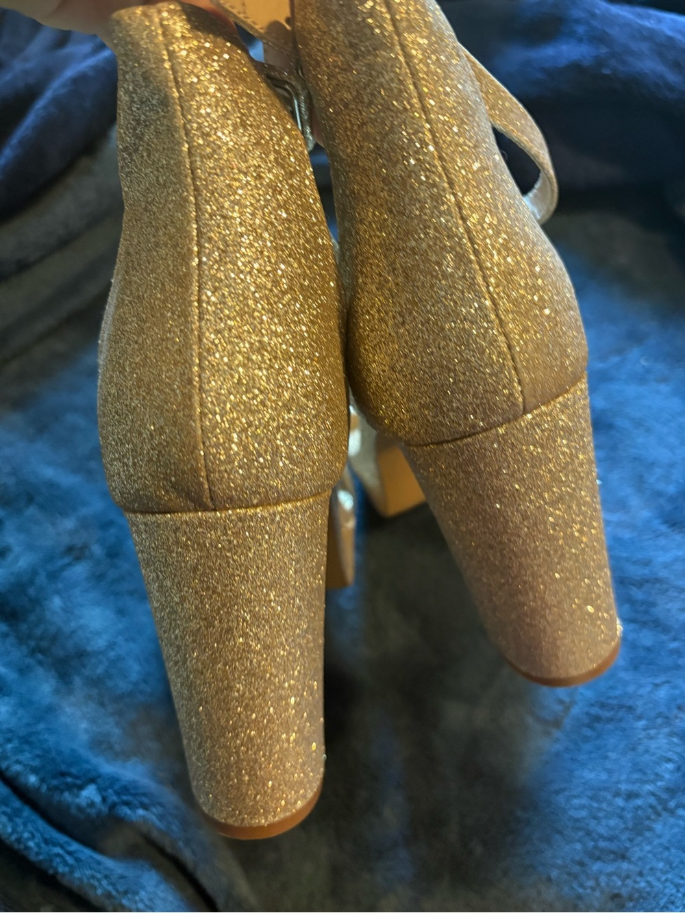 Ankis 9.5 Glitter Platform Block Heel Sandals strappy open toe - Picture 4 of 7